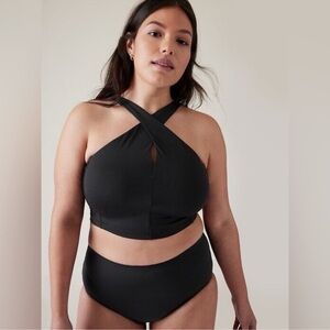 Athleta Crossed Bikini Athletic Swim Top D-DD, Black Size Small Large NWT